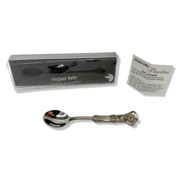 Vintage Elegant Baby Pewter Feeding Spoon Bear New - Picture 1 of 6
